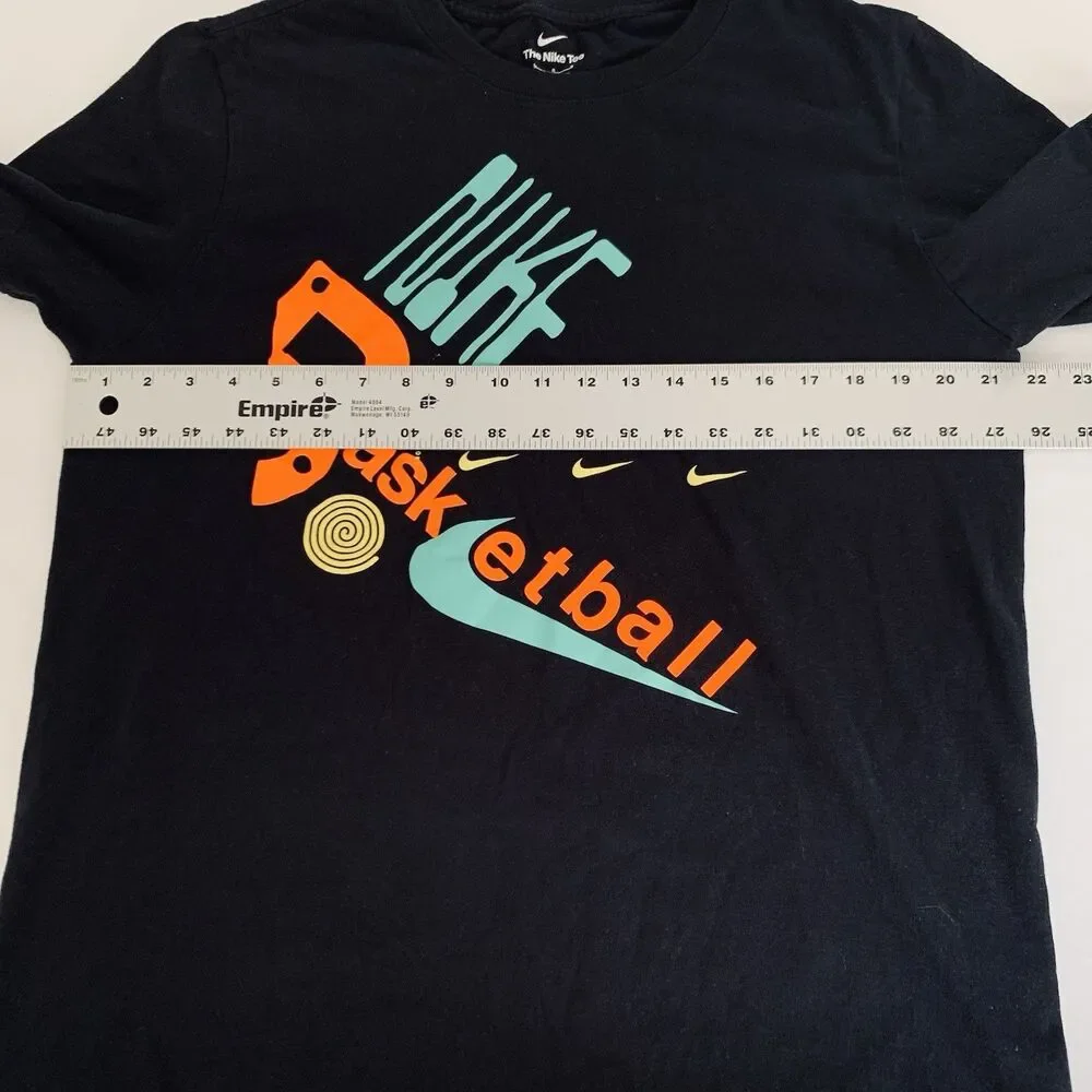 Nike Shirt Men L Black Basketball Colorful Swoosh Graphic Tee Retro Athletic Gym